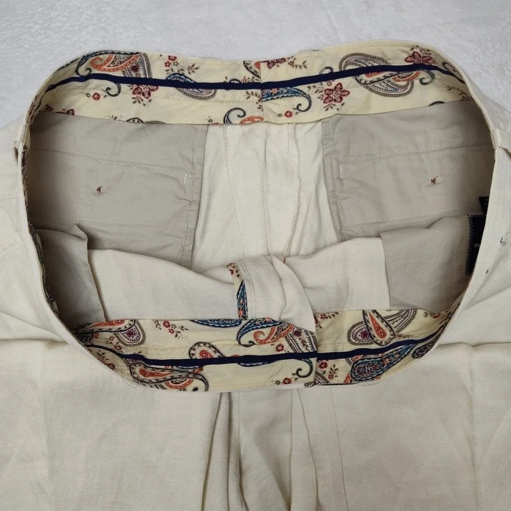 Tommy Bahama Pants Mens 40x30 Beige Lyocell Linen Straight Pleated Island Travel